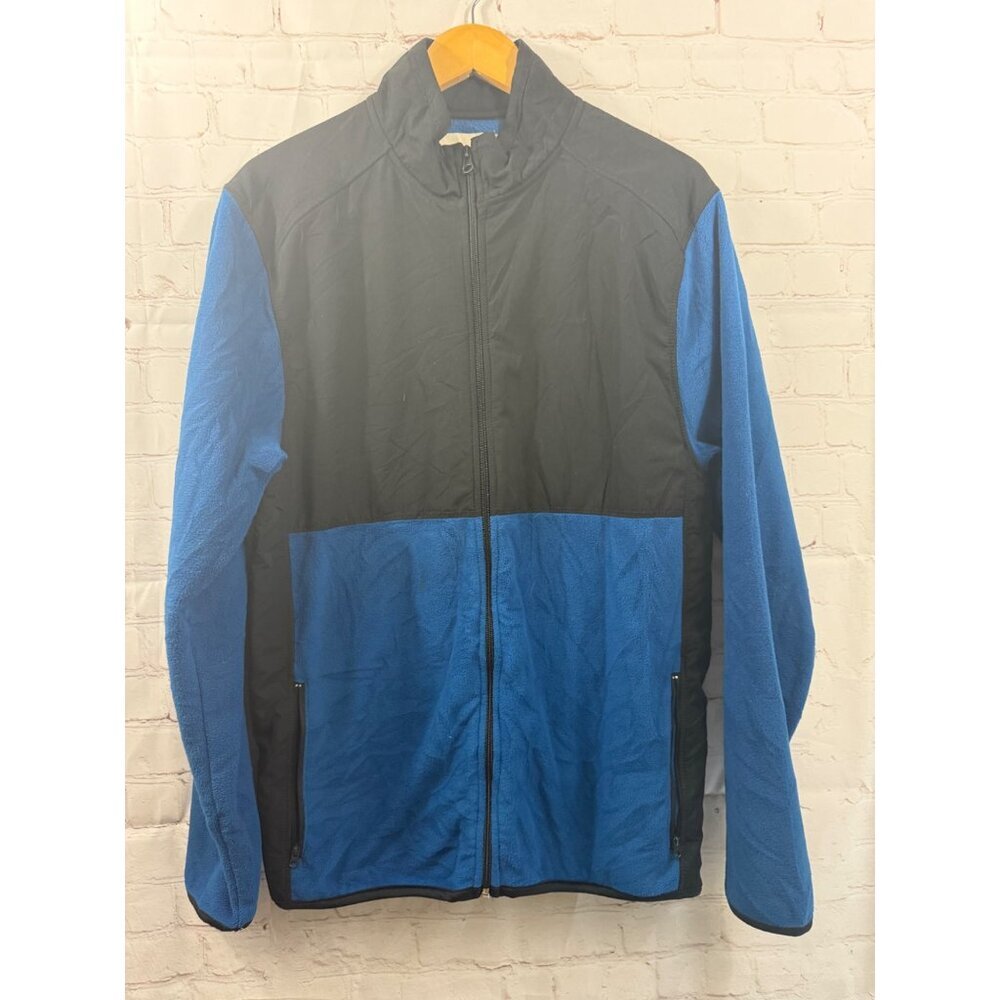 Old Navy Fleece Jacket Mens Size Large Blue & Black Full Front Zip Mock Neck